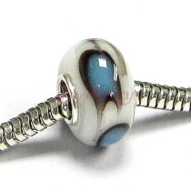 Sterling Silver Abstract ROUND White Lampwork Murano Glass Bead for European Charm Bracelets