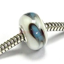 Sterling Silver Abstract ROUND White Lampwork Murano Glass Bead for European Charm Bracelets