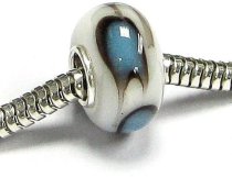 Queenberry Sterling Silver Abstract Round White Lampwork Glass Glass Bead Charm for European Charm Bracelets