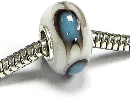 Queenberry Sterling Silver Abstract Round White Lampwork Glass Glass Bead Charm for European Charm Bracelets