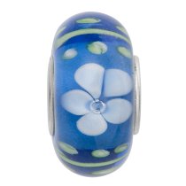 Sterling Silver Blue Murano FLOWER Lampwork Glass Bead for European Charm Bracelets