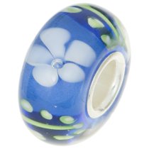 Sterling Silver Blue Murano FLOWER Lampwork Glass Bead for European Charm Bracelets