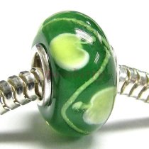Sterling Silver Green Murano Apple Lampwork Glass Bead for European Charm Bracelets
