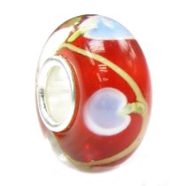 Sterling Silver Red Murano Apple Lampwork Glass Bead for European Charm Bracelets