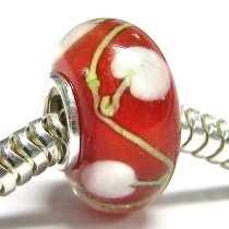 Sterling Silver Red Murano Apple Lampwork Glass Bead for European Charm Bracelets