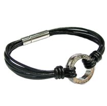 Stainless. Steel Dream Come True Black Leather Cord 2mm Circular Clasp Wristband Bracelets 8″