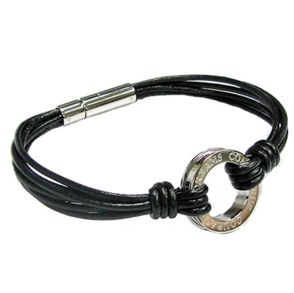 Stainless. Steel Dream Come True Black Leather Cord 2mm Circular Clasp Wristband Bracelets 8"