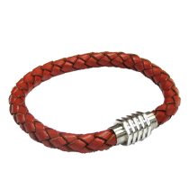 Stainless Steel Red Braided Bolo Leather Cord 65mm Magnetic Wristband BRACELET 8″