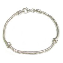 Sterling Silver 3mm CAPRICE SNAKE Bracelet W/ 2pcs of Rubber Stoppers for European Charm of Pandora Troll Chamilia Biagi European Jewelry 7.5″