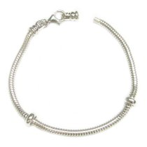 Sterling Silver 3mm CAPRICE SNAKE Bracelet W/ 2pcs of Rubber Stoppers for European Charm of Pandora Troll Chamilia Biagi European Jewelry 7.5"