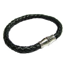 Stainless Steel Black Braided Leather Cord 6mm Magnetic Wristband Bracelets 8″