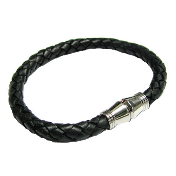 Stainless Steel Black Braided Leather Cord 6mm Magnetic Wristband Bracelets 8"