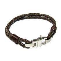 Stainless Steel Dark Brown Bolo Braided Leather Cord 4mm Lobster Clasp Bracelets 7.5″