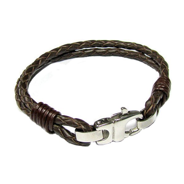 Stainless Steel Dark Brown Bolo Braided Leather Cord 4mm Lobster Clasp Bracelets 7.5"