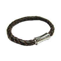 Stainless Steel Dark Brown Braided Leather Cord 6mm Magnetic Wristband Bracelets 8″