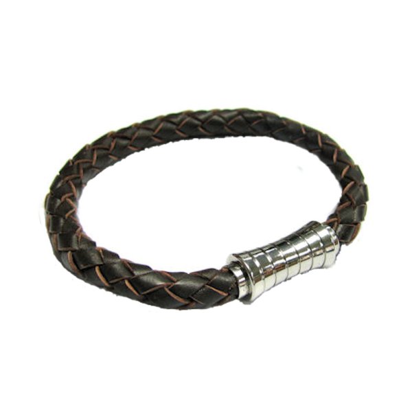 Stainless Steel Dark Brown Braided Leather Cord 6mm Magnetic Wristband Bracelets 8"