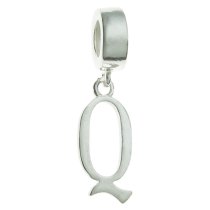 Sterling Silver Letter Initial Q Dangle Bead for European Charm Bracelets