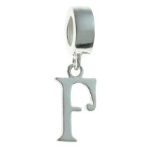 Sterling Silver Letter Initial F Dangle Bead for European Charm Bracelets