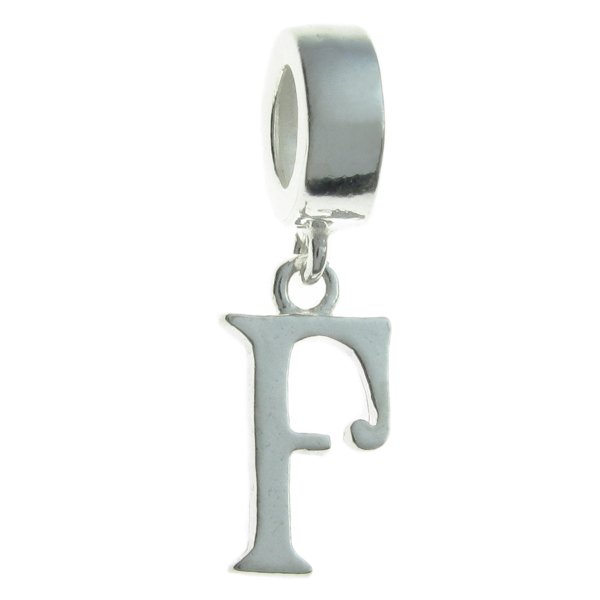 Sterling Silver Letter Initial F Dangle Bead for European Charm Bracelets