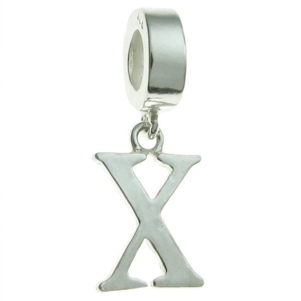 Sterling Silver Letter Initial X Dangle Bead for European Charm Bracelets