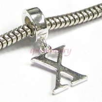 Sterling Silver Letter Initial X Dangle Bead for European Charm Bracelets