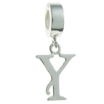 Sterling Silver Letter Initial Y Dangle Bead for European Charm Bracelets