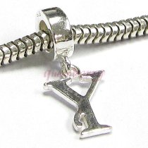 Sterling Silver Letter Initial Y Dangle Bead for European Charm Bracelets