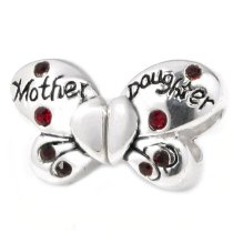 Sterling Silver Butterfly Mother Daughter Love Heart Red CZ Bead for Pandora Troll Chamilia Biagi European Charm Bracelet