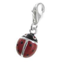 STERLING SILVER Red Black Lady Bug Ladybug Enamel Dangle Charm Pendant for European Clip on Charm Jewelry w/ lobster clasp