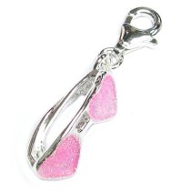 STERLING SILVER Love Heart Sun Glasses Pink Enamel Dangle Pendant for European Clip on Charm Jewelry with lobster clasp