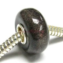 Sterling Silver Dark Grey Genuine Wood bead for European Charm Bracelets