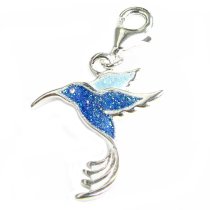 STERLING SILVER Hummingbird Bird Enamel Dangle CHARM Pendant for European Lobster Clip on Charm