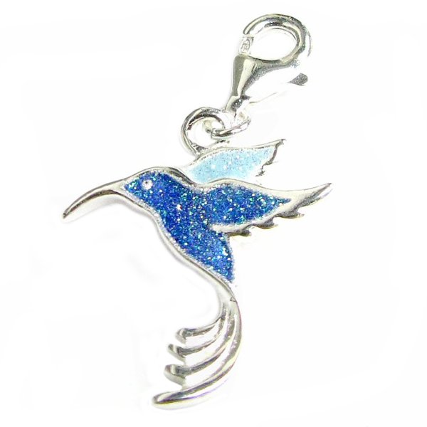 STERLING SILVER Hummingbird Bird Enamel Dangle CHARM Pendant for European Lobster Clip on Charm