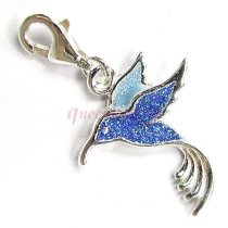 STERLING SILVER Hummingbird Bird Enamel Dangle CHARM Pendant for European Lobster Clip on Charm