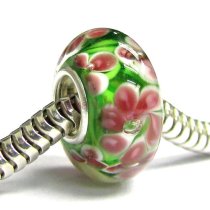 Sterling Silver Pink Murano FLOWER Glass Bead for European Charm Bracelets