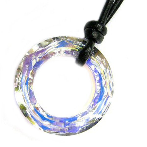 Swarovski Crystal Clear AB Ring Angel Ring Pendant Black leather 1mm Choker Necklace 14" 16" 18" 20" 22" 24" Adjustable