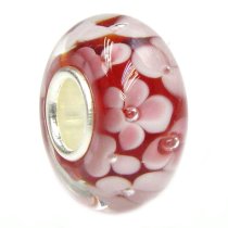Sterling Silver Round Murano Pink RED Glass FLOWER Bead for European Charm Bracelets 12mm
