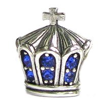 Sterling silver Sapphire Blue Crystal Crown Bead for European Story Charm Bracelets