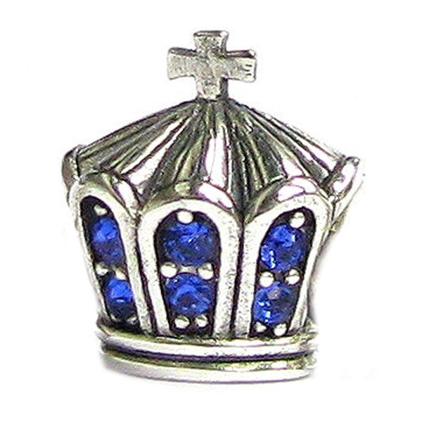 Sterling silver Sapphire Blue Crystal Crown Bead for European Story Charm Bracelets