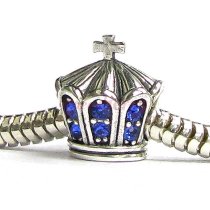Sterling silver Sapphire Blue Crystal Crown Bead for European Story Charm Bracelets