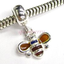 Sterling Silver Honey Bee Dangle Enamel Bead for European Charm Bracelets