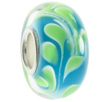Sterling Silver Murano GREEN Lampwork Glass Bead for European Story Charm Bracelets 13mm