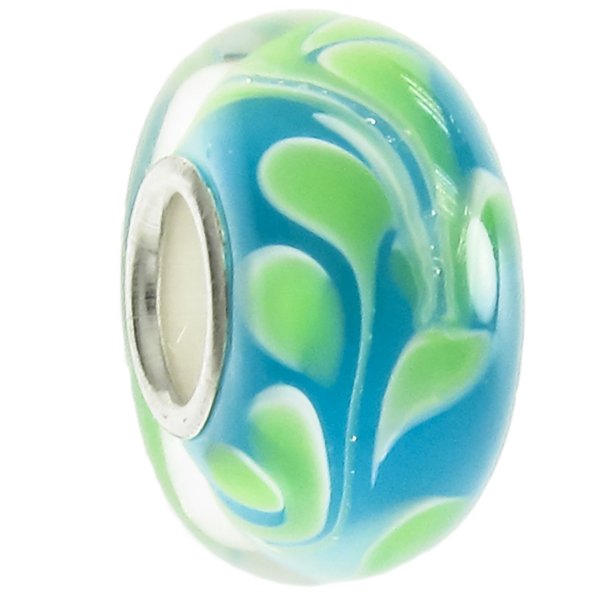 Sterling Silver Murano GREEN Lampwork Glass Bead for European Story Charm Bracelets 13mm