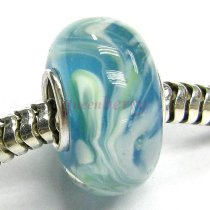 Sterling Silver Murano GREEN Lampwork Glass Bead for European Story Charm Bracelets 13mm