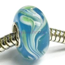 Sterling Silver Murano GREEN Lampwork Glass Bead for European Story Charm Bracelets 13mm