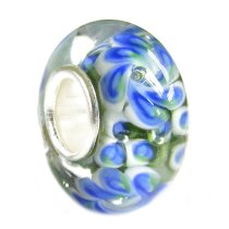 Sterling Silver Murano Flower Green Blue Lampwork Glass Bead for European Charm Bracelets 12.5mm