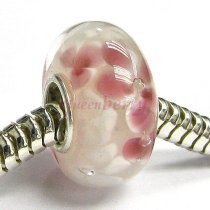 Sterling Silver Murano Flower Pink Glass Lampwork Bead for European Charm Bracelets 12.5mm