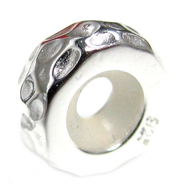 STERLING SILVER STOPPER WITH RUBBER ROUND HAMMERED BEAD for European Charm Bracelets