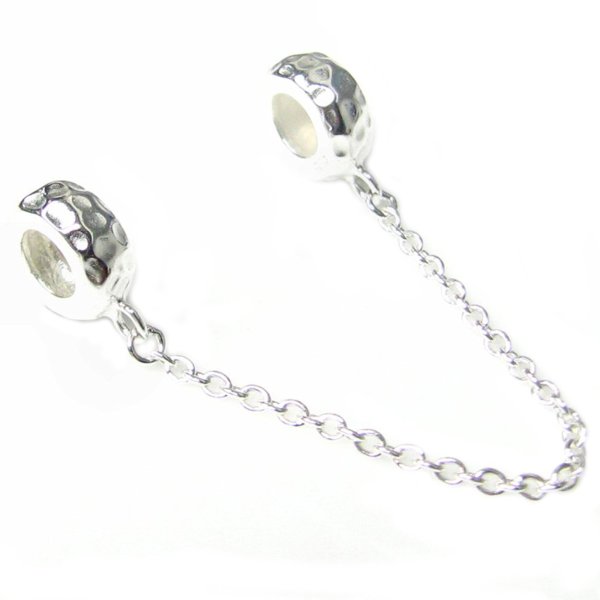 Sterling Silver Rubber Stopper Safety Chain Hammered Bead for European charm Bracelets