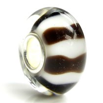Sterling Silver Brown & white Glass Lampwork Bead for European Charm Bracelets 12.5mm